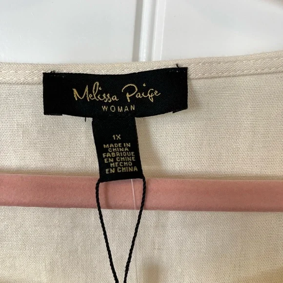 Plus Size MELISSA PAIGE Lagenlook Boho Cream Linen Top Tunic Sz 1X New With Tags - Picture 6 of 10